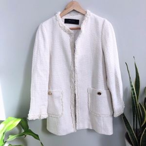 NEW Zara Textured Tweed Frock Coat XS